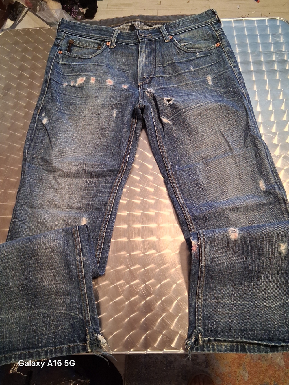 A/X Armani Exchange Men's Distressed Blue Straight Jeans